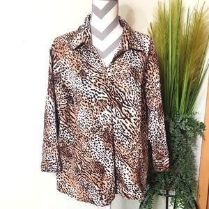 Cato Leopard Print Notched Collar Pullover Blouse